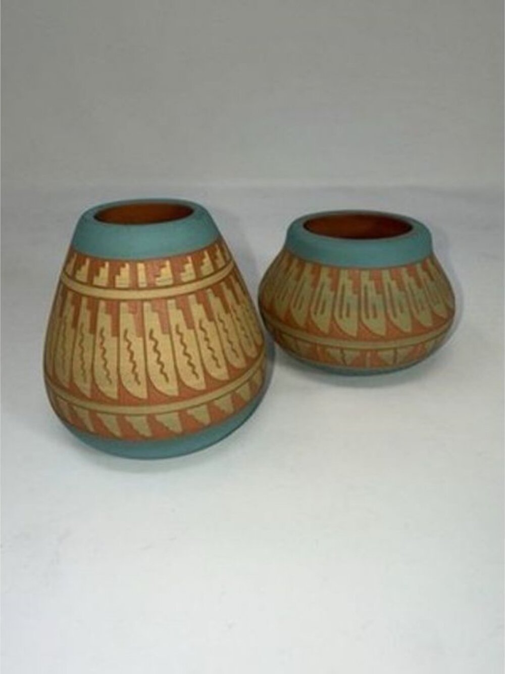 2 Navajo Indian Hand Etched & Painted Clay Pottery Vases by artist A Smith - Picture 1 of 10